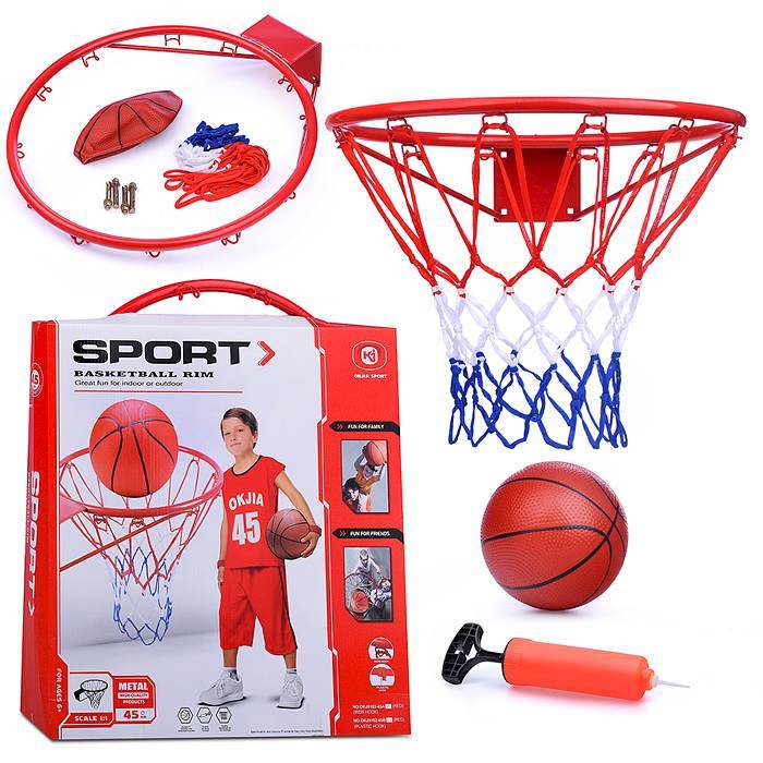 Баскетбольное кольцо металл 45 см, мяч, крепеж