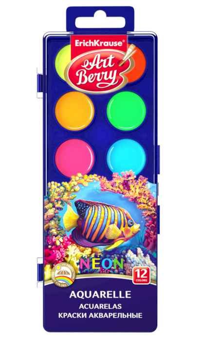 Акварель ArtBerry Неон  с УФ защитой яркости,12 цветов