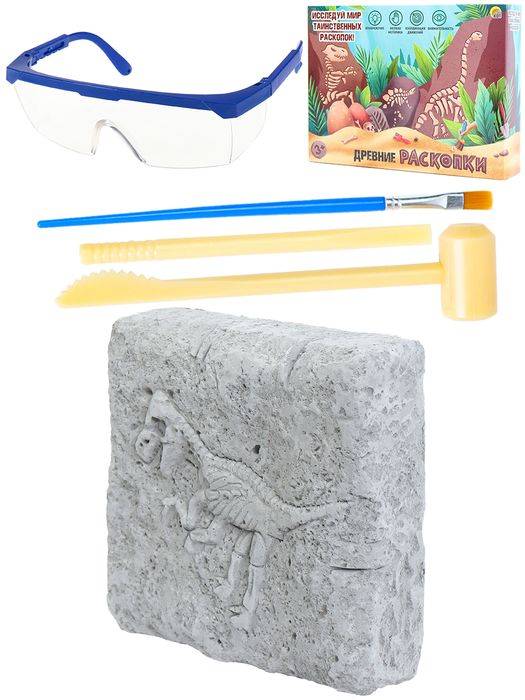 Набор Раскопки "Велоцираптор"(камень,4 инструмента,книжка,очки,маска, в коробке)