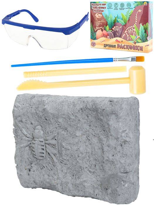 Набор Раскопки "Паук"(камень,4 инструмента,книжка,очки,маска, в коробке)