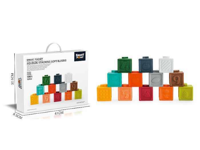 Игрушка развивающая набор 12 тактильных кубиков из мягкого ПВХ