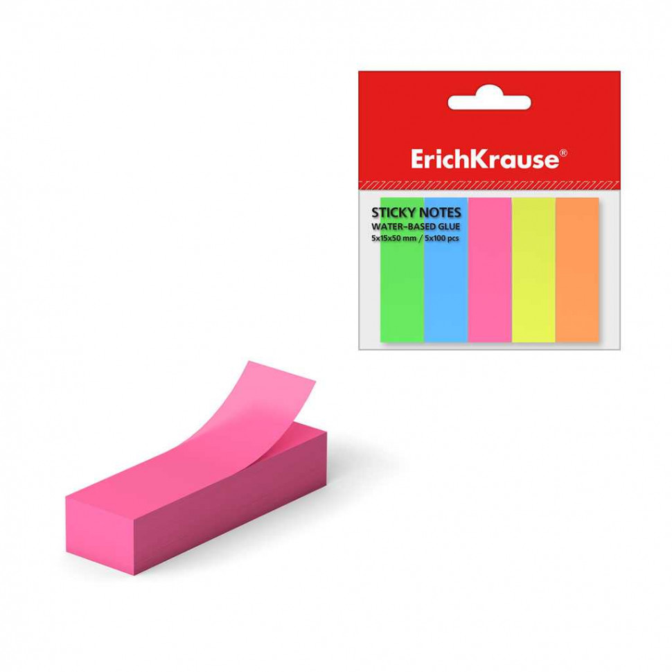 Закладки пластиковые с клеевым краем ErichKrause® Neon, 12х44 мм, 100 листов