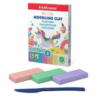 Пластилин ErichKrause Pastel 6 цветов + 2 белых со стеком, 144г