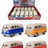 Машина металл 1962 Volkswagen Classical Bus с бежевой крышей 1:38, металл, 12 шт/диспл, Kinsmart