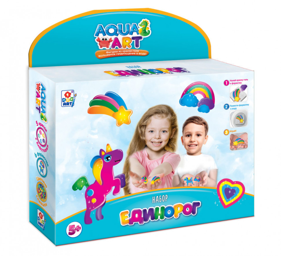 Aqua art Создай фигурку из геля Единорог(6 форм, 5 красок с блестками)
