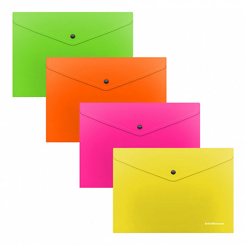 Папка-конверт на кнопке пластиковая Glossy Neon, полупрозрачная, A5+