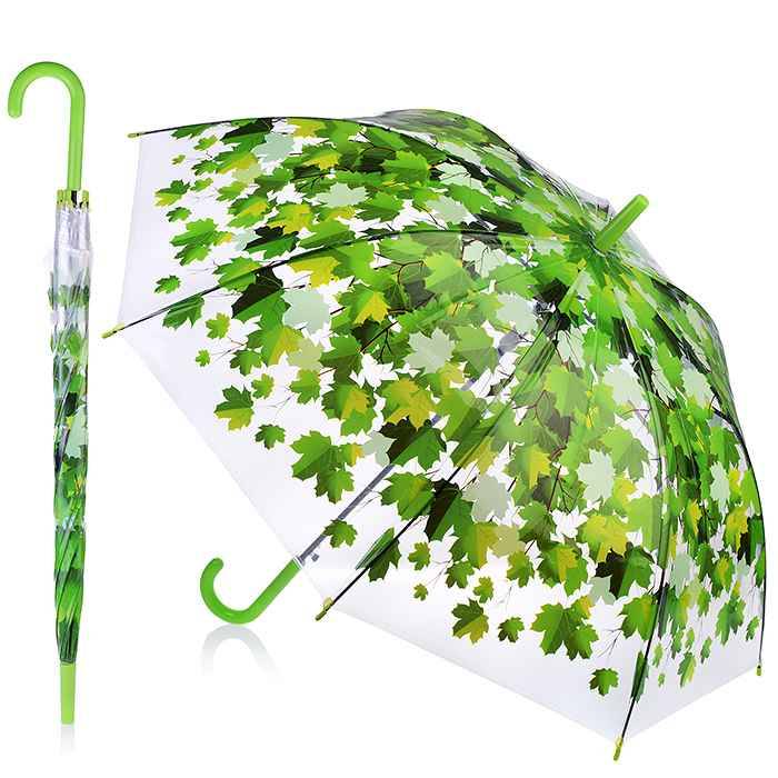 Зонт прозрачный Листья зеленый 48,5 см