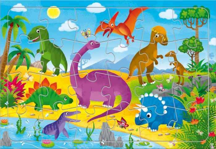 Пазл на подложке Динозавры, 24 дет. 21х29,5 см