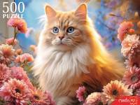 Пазл 500 элементов Кот в хризантемах
