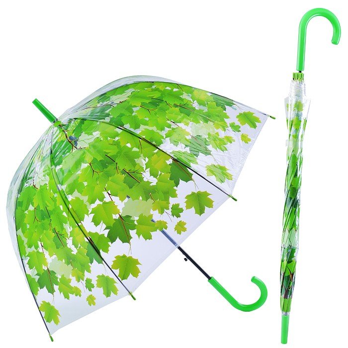 Зонт прозрачный Листья зеленый
