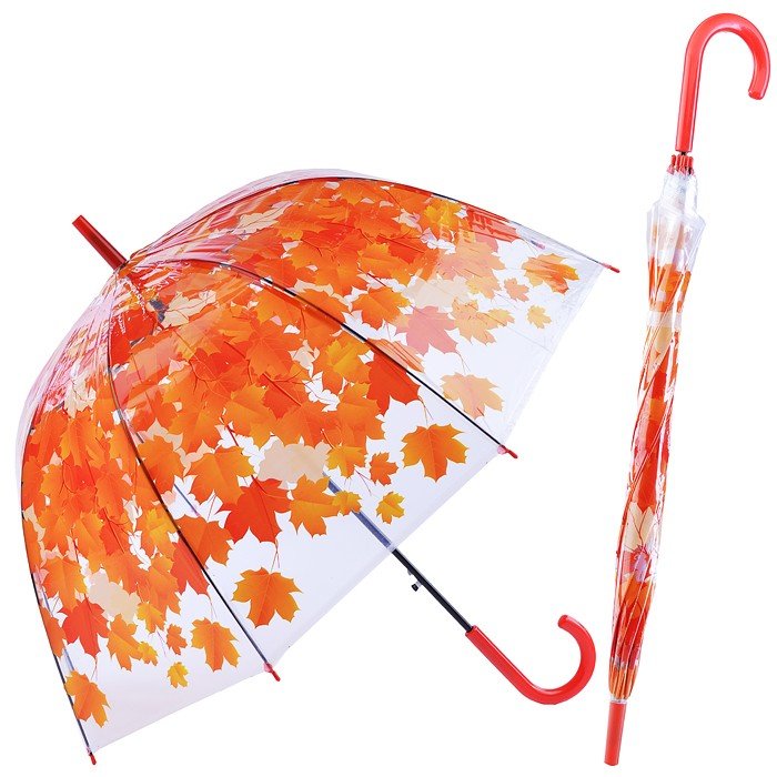 Зонт прозрачный Листья оранжевый