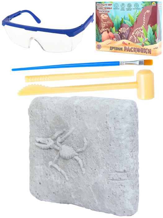 Набор археолога "Птерозавр"(камень,4 инструмента,книжка,очки,маска, в коробке)