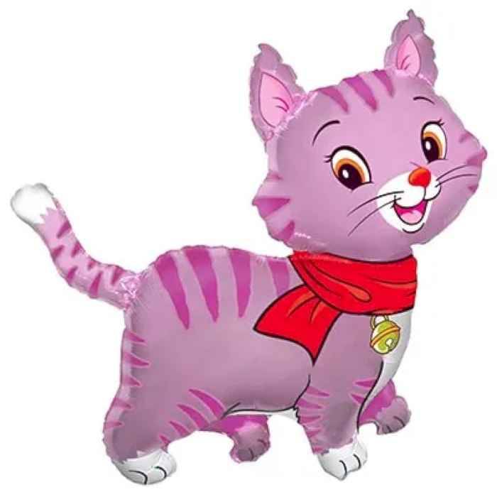 Набор фольгинированный мини-шар животные в ассортименте на палочке Кошечка с бантом розовая/FM
