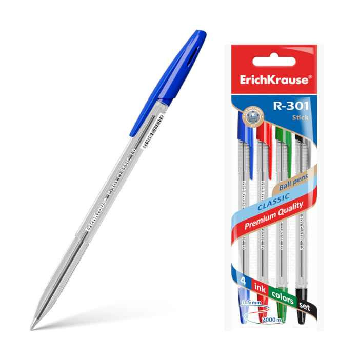 Ручка шариковая ErichKrause R-301 , 4 цвета