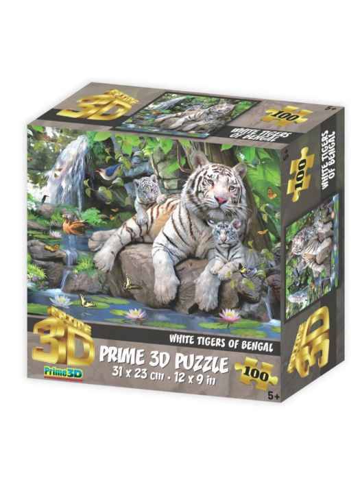 Пазл Super 3D   "Белые тигры Бенгалии",100 дет.,6+ Р-р собран. пазла 31 х 23см