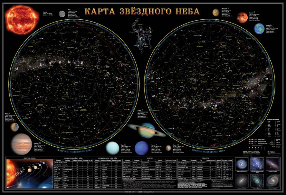 Карта настенная Звездное небо/Планеты 101*69 см.