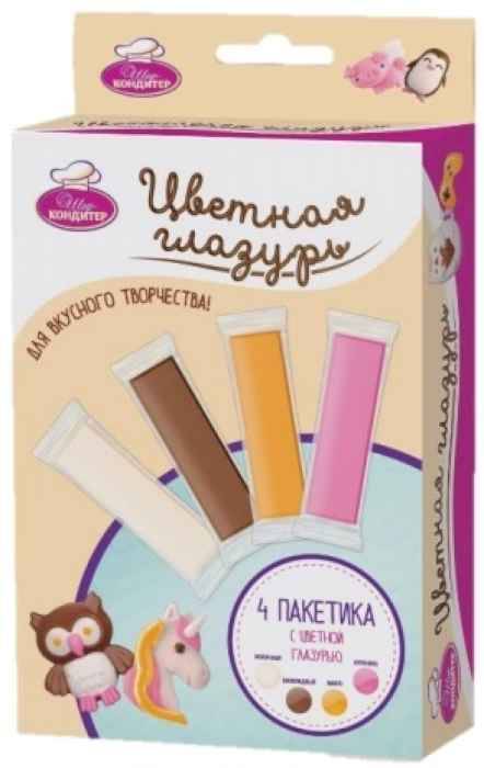 Набор Шеф-кондитер цветной глазури 160г (4 х 40г) 4 цвета (бел., корич.,роз.,оранж.)  коробка